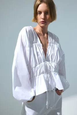 H&M Büzgü Bağlı Poplin Bluz