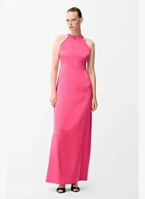 adL Pembe Halter Yaka Uzun Elbise