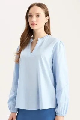 Defacto %100 Pamuk Regular Fıt Flamlı Bluz D8809AX25SP