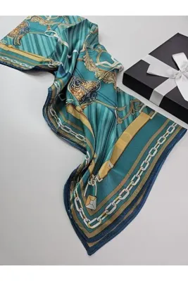 tomrisboutique Lüks Vual İpek Şal Fular Zincir Desen Çift Taraflı 70 x 180 CM