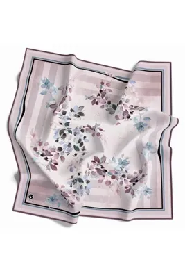 VİOLLA Twill Çiçek Desenli Mor Renkli 90x90 Eşarp (İpek İçermez) Kenar Dikiş Şekli El Dikişli