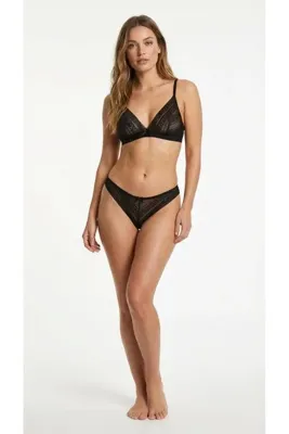 lunaintim Kadın Sexy Tanga - Komple Tül Şeffaf Külot Fiyonklu Detay - Midnight Black