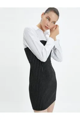 Koton Mini Elbise Straplez Görünümlü Gömlek Üst Detaylı Slim Fit