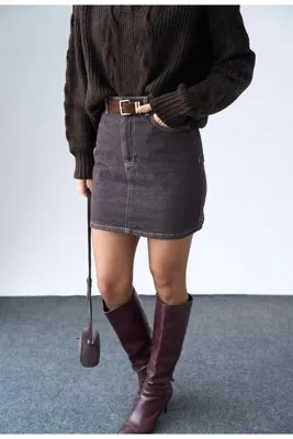 STOREBARS Yüksek Bel Denim Mini Etek