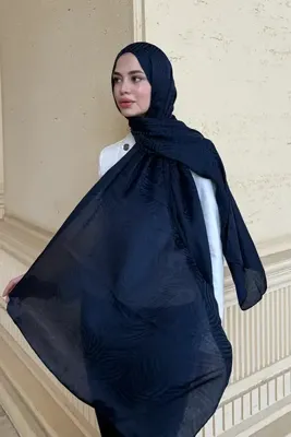 Madame Polo Premium Glow Jakar Şal Çizgi - Lacivert