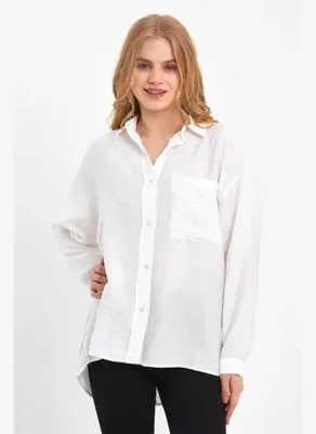 Vena Kadın Tina Oversize Krinkle Gömlek - Beyaz