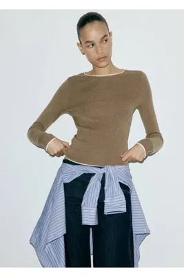 MANGO Woman Contrast-trim knit sweater