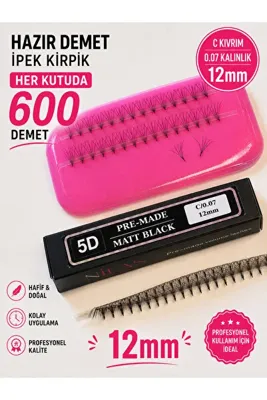 Genel Markalar Hazır Demet İpek Kirpik 5D Rus Volume Turbo Fan 12mm C Kıvrım Kalınlık 0.07 600 Demet
