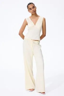 H&M Keten Karışımlı ve Büzgü Bağlı Pantolon