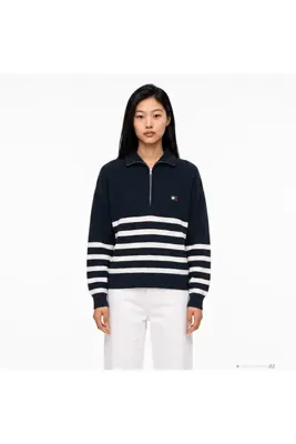 Tommy Hilfiger Quarter Zip Kadın Lacivert Triko