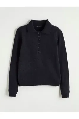LC Waikiki UZG Store'den Stilinizi Oluşturun Lacivert Polo Yaka Kadın Triko Kazak