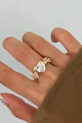 Lavian Accessories Juno Gold Zirkon Taşlı Kalp Düğüm Yüzük