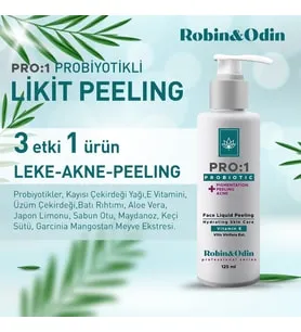 Robin & Odin Robin&Odin Probiyotikli Yüz, Vücut Likit Peelingi/ Probiyotiker, Aloe Vera, E Vitamini, Üzüm Çekirdeği, Kayısı Çekirdeği Yağı Katkılı-Akne Leke Giderici PH Dengeleyici 125 ml