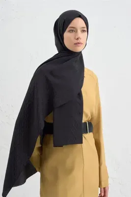 ARMİNE Elegance İpek Pamuk Monogram Şal 01 Siyah