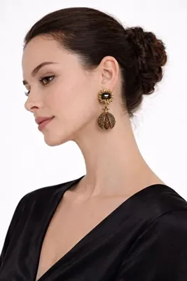 Liora Women Accessories LwA Ayçiçeği Arılı Parlak Taşlı Tasarım Küpe
