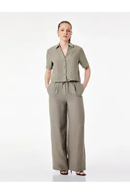 Koton Beli Bağcıklı Geniş Paça Pantolon