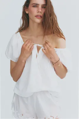 H&M Keten Karışımlı ve Kabarık Kollu Bluz