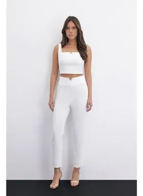 Sateen Bel Aksesuarlı Pantolon - Ekru