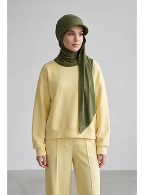Aisha's Design Çıkarılabilir, Ayarlanabilir Siperlikli Kaymaz Pratik Penye Şal,SPS-2 Haki