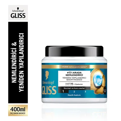 Gliss Aqua Revive 4'ü 1 Arada Nemlendirici & Yeniden Yapılandırıcı Bakım Maskesi 400 ml