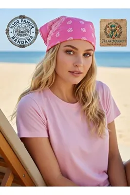 Fular Marketi 5 Al 4 Öde Kampanya %100 Pamuk Unisex Barbie Pembe Etnik Desenli Bandana (1 ADET FİYATIDIR)