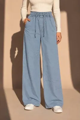 BASEL.CO Kadın Rahat Kesim İnce Geniş Paça Kumaş Jogger Pantolon
