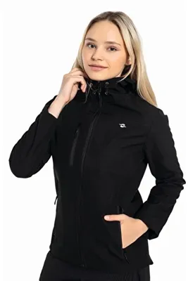 CROZWİSE Siyah Kadın Su Geçirmez Softshell Outdoor Mont / Ceket - 5037-10