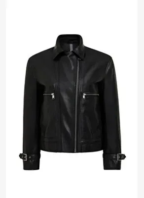 Derimod Paloma Kadın Siyah Kısa Oversize Biker Deri Ceket 25WGD5608VE
