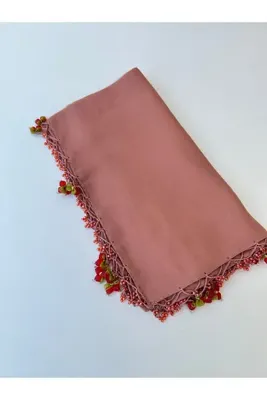 GÜNBATILI El Emeği Kiraz Oyası Yazma Kenarı Boncuklu Tülbent el işi oya 100x100cm 4 kenar oyalı