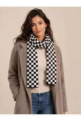 Sebir Moda Damalı Desenli Triko Atkı