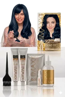 MAXX DELUXE Golden Beauty Set Saç Boyası 1.1 Mavi Siyah 2'li + Fırça
