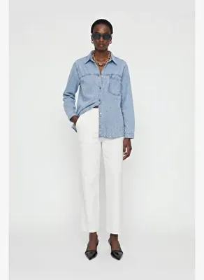 Selesty Official İnci Detaylı Mavi Denim Gömlek Ceket