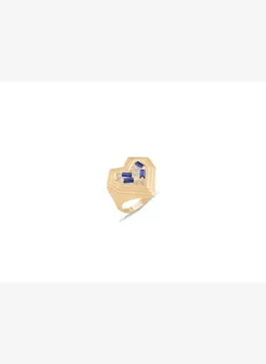 Ema Jewellery Altın Kare Mavi Baget Taşlı Yüzük
