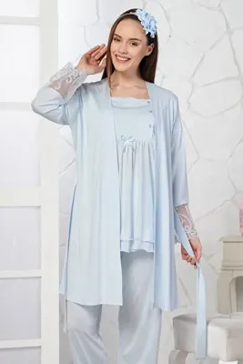 Emose Lohusa Sabahlıklı Pijama Takımı Mavi