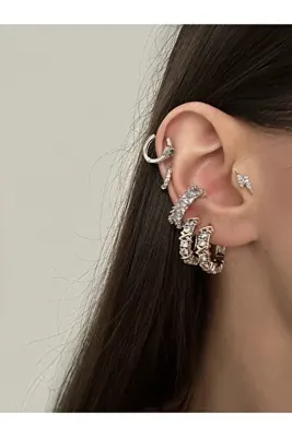 Okko Store Taşlı Cross Halka 2'li Küpe
