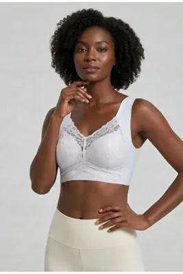 SWEETKORSE Kadın Comfy Sütyen Destek Cepli Pedli Esnek Bralet Balensiz Dikişsiz Dantel Detaylı Büstiyer