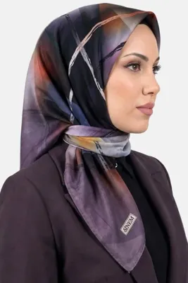 hadiora Kadın Lila Siyah Soyut Çizgi Desenli Dikişli Yazma