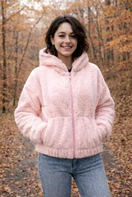 Güzin Fashion Yumuşacık Peluş Kapüşonlu Ceket