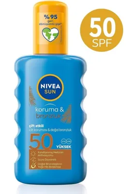 VELORA Nıvea Sun SPF50 Koruma ve Bronzluk Güneş Spreyi 200ML, Doğal Bronzluk, Suya Dayanıklı,melanin