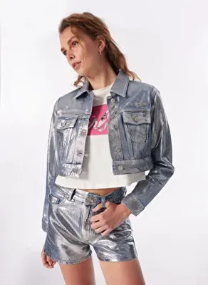 Barbie İndigo Kadın Crop Varaklı Denim Ceket BRB4SL-CKT6072