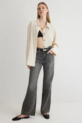 TRENDYOLMİLLA Antrasit Premium Yüksek Bel Wide Leg Jeans TWOSS25JE00086