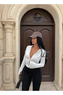 kırmızı butiks Beyaz Fermuarlı Dik Yaka Crop