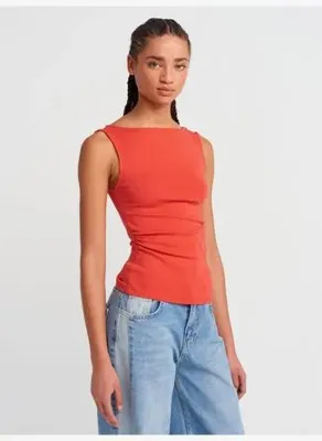 Dilvin 31589 Büzgülü Kayık Yaka Top