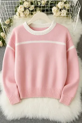De Pose Şeker Pembe Trend Bisiklet Yaka Oversize Triko Kazak
