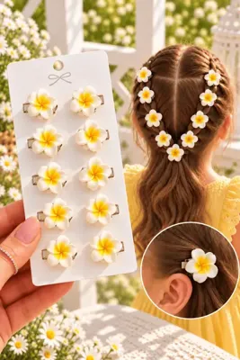 Genel Markalar 10’lu Beyaz Çiçekli Kız Çocuk Mini Mandal Saç Tokası Seti – Plumeria Model