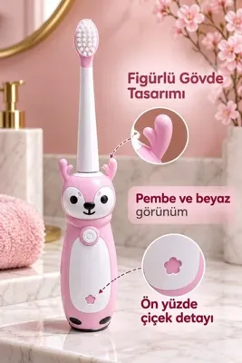 Mestore Elektrikli Diş Fırçası Pembe Beyaz Geyik Tasarımlı