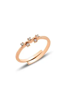 Söğütlü Silver Gümüş Rose Alttan Ayarlamalı Zirkon Taşlı Dalgalı Yüzük Sgtl11418rose