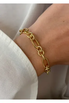 KİLİGİSTANBUL KARARMAYAN 14K ALTIN GÖRÜNÜMLÜ PREMİUM HALKALAR BİLEKLİK 18 CM