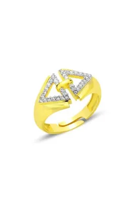 Söğütlü Silver Gümüş altın yaldızlı zirkon taşlı birbirine bağlı üçgen ayarlamalı yüzük SGTL12693GOLD