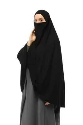 Altobeh Hazır Türban Peçeli Pratik Eşarp Tesettür Nikaplı Hijab - Namaz Örtüsü Sufle (5XL) - Siyah